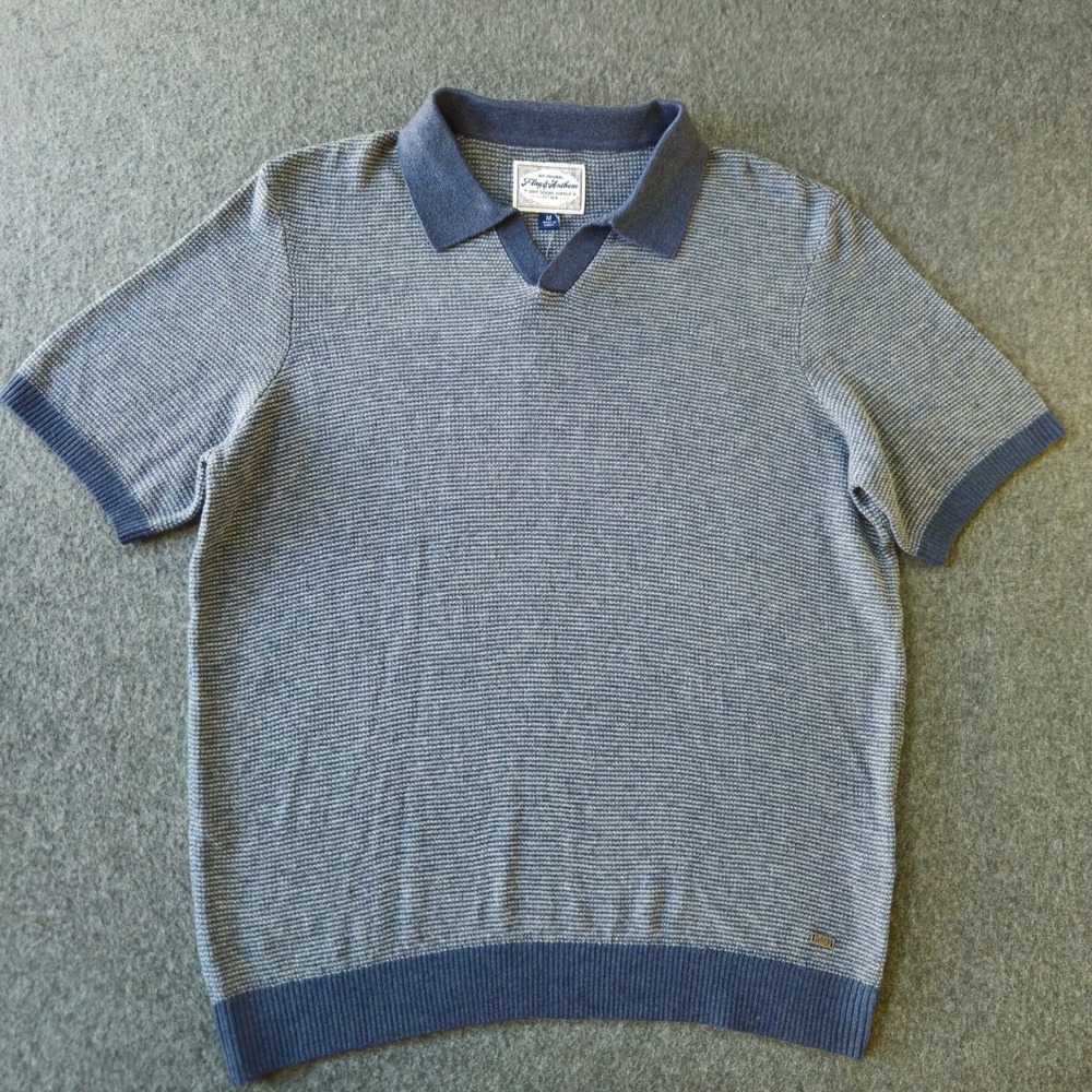 New Flag & Anthem Polo M Blue Wool Knit Mod Retro Academic Mad Men Dan Draper